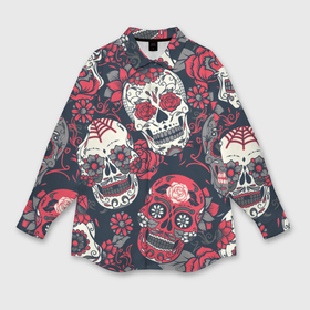 Мужская рубашка oversize 3D с принтом Мексиканские черепа в день мертвых ,  |  | графика | день мертвых | знак | иллюстрация | искусство | картинка | мексика | мексиканские | мода | национальный | орнамент | паутина | поминки | праздник | рисунок | розы | ромашки | символ | стиль