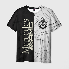 Мужская футболка 3D с принтом Mercedes в Кировске, 100% полиэфир | прямой крой, круглый вырез горловины, длина до линии бедер | amg | mercedes | авто | автомобиль | иномарка | логотип | машина | мерседес | текстура