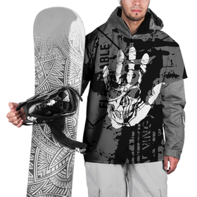 Накидка на куртку 3D с принтом Stop в Новосибирске, 100% полиэстер |  | Тематика изображения на принте: black | caution | gray | halloween | hand | skeleton | skull | stop | white | белый | предупреждение | рука | серый | скелет | хэллоуин | череп | черный