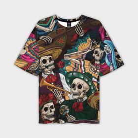 Мужская футболка oversize 3D с принтом Мексиканская Вечеринка в Петрозаводске,  |  | Тематика изображения на принте: party | амиго | маракасы | мексика | мехико | скелет | сомбреро | текила | черепа