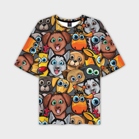 Мужская футболка oversize 3D с принтом Веселые собаки в Петрозаводске,  |  | бульдог | голубые глаза | доберман | животные | жирафы | котики | милые | олени | разноцветные | собаки | хаски | яркие