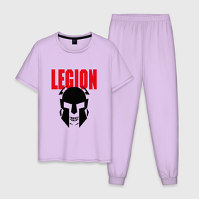 Мужская пижама хлопок с принтом Legion в Курске, 100% хлопок | брюки и футболка прямого кроя, без карманов, на брюках мягкая резинка на поясе и по низу штанин
 | black | cool | creative | design | fashion | hype | legion | philosophy | rom | skeleton | skull | supreme | vanguard | авангард | дизайн | креатив | круто | легион | мода | рим | скелет | философия | хайп | череп | черный