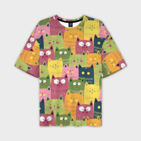 Мужская футболка oversize 3D с принтом Коты в Тюмени,  |  | animals | big | blush | cats | children | colorful | colors | cute | drawing | eyes | green | homemade | orange | pink | round | style | yellow | большие | глаза | детский | домашние | желтый | животные | зеленый | коты | красочные | круглые | милые | ора