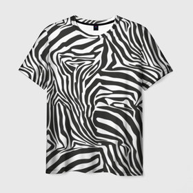 Мужская футболка 3D с принтом Полосы шкура зебры в Новосибирске, 100% полиэфир | прямой крой, круглый вырез горловины, длина до линии бедер | Тематика изображения на принте: abstraction | african | animal | black and white | camouflage | disguise | skin | stripes | zebra | абстракция | африканская | животное | зебры | камуфляж | маскировка | полосы | черно белый