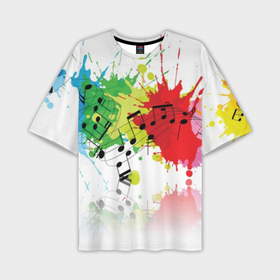 Мужская футболка oversize 3D с принтом Ноты color в Петрозаводске,  |  | Тематика изображения на принте: music | абстракция | книга | листы | музыка | музыкальный | ноты | произведение | страница | тетрадь