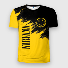 Мужская футболка 3D Slim с принтом NIRVANA в Тюмени, 100% полиэстер с улучшенными характеристиками | приталенный силуэт, круглая горловина, широкие плечи, сужается к линии бедра | music | nirvana | rock | группа | курт кобейн | музыка | нирвана | рок
