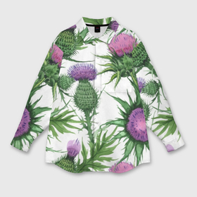 Мужская рубашка oversize 3D с принтом Цветок репейника ,  |  | акварель | мода | стиль | цветочки | цветы