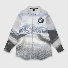 Мужская рубашка oversize 3D с принтом BMW   снежная вершина ,  |  | bmw | clouds | ice | mountains | prestige | road | sky | snow | бмв | горы | дорога | лед | небо | облака | престиж | снег