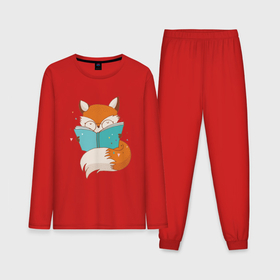 Мужская пижама с лонгсливом хлопок с принтом Лиса с книжкой в Екатеринбурге,  |  | fox | foxed | арт | лис | лиса | лисенок | лисичка | пушистик | рыжая | рыжмй хвост