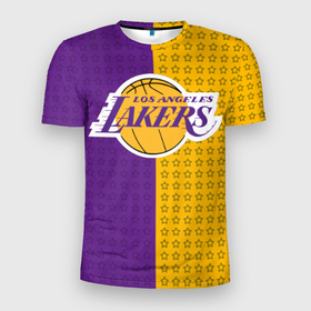 Мужская футболка 3D Slim с принтом Lakers 1 в Санкт-Петербурге, 100% полиэстер с улучшенными характеристиками | приталенный силуэт, круглая горловина, широкие плечи, сужается к линии бедра | ball | basket | basketball | kobu | lakers | lebron | los angeles | баскетбол | коюи | леброн | лейкерс | лос анджелис