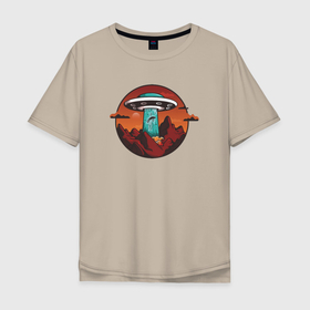 Мужская футболка хлопок Oversize с принтом Abduction в Новосибирске, 100% хлопок | свободный крой, круглый ворот, “спинка” длиннее передней части | abduction | i want | ufo | арт | виман | горы | зона 51 | летающий корабль | нло | пришельцы