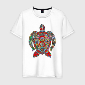 Мужская футболка хлопок с принтом Радужная черепаха в Кировске, 100% хлопок | прямой крой, круглый вырез горловины, длина до линии бедер, слегка спущенное плечо. | 