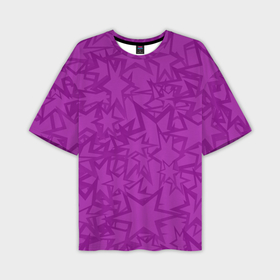 Мужская футболка oversize 3D с принтом Абстракция и звёзды ,  |  | Тематика изображения на принте: абстракция | звёзды | красочная | символы | фигуры | фиолетовые | фиолетовый