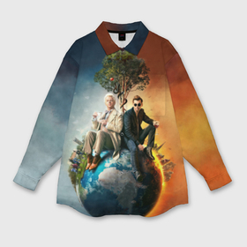 Женская рубашка oversize 3D с принтом Good Omens в Петрозаводске,  |  | good omens | азирафель | ангел | благие намерения | гуд оменс | демон | кроули