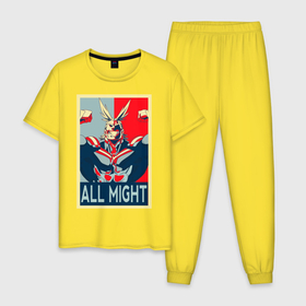 Мужская пижама хлопок с принтом All Might в Белгороде, 100% хлопок | брюки и футболка прямого кроя, без карманов, на брюках мягкая резинка на поясе и по низу штанин
 | all might | anime | manga | аниме | манга | моя геройская академия