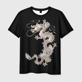 Мужская футболка 3D с принтом Серебренный дракон в Екатеринбурге, 100% полиэфир | прямой крой, круглый вырез горловины, длина до линии бедер | 