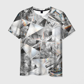 Мужская футболка 3D с принтом Бриллиантовый блеск в Белгороде, 100% полиэфир | прямой крой, круглый вырез горловины, длина до линии бедер | cut | diamond | gem | glitter | jewel | kaleidoscope | luxury | shine | sparkle | white | алмаз | белый | блеск | бриллиант | диамант | драгоценность | драгоценный камень | калейдоскоп | люкс | огранка | роскошь | сверкать | сияние