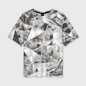 Женская футболка oversize 3D с принтом Бриллиантовый блеск   калейдоскоп в Белгороде,  |  | cut | diamond | gem | glitter | jewel | kaleidoscope | luxury | shine | sparkle | white | алмаз | белый | блеск | бриллиант | диамант | драгоценность | драгоценный камень | калейдоскоп | люкс | огранка | роскошь | сверкать | сияние