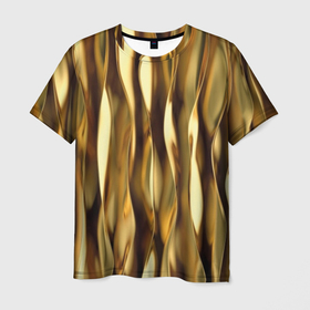 Мужская футболка 3D с принтом Золотые вертикальные волны , 100% полиэфир | прямой крой, круглый вырез горловины, длина до линии бедер | abstraction | cool | glitter | gold | lines | luxury | metal | ribbons | shine | texture | абстракция | блеск | волны | золото | круто | ленты | линии | металл | прикольно | роскошь | сиять | текстура