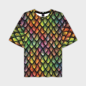 Мужская футболка oversize 3D с принтом Чешуя дракона разноцветная в Белгороде,  |  | blue | bright | colorful | cool | dragon | green | iridescent | orange | pink | purple | rainbow | red | skin | snake | брызги | волшебный | дракон | зеленый | змея | кожа | красный | красочный | оранжевый | прикольный | радуга | радужный