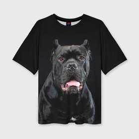 Женская футболка oversize 3D с принтом Черный кан   корсо в Белгороде,  |  | animal | background | beast | black | breed | can   corso | cool | cute | dog | ears | fangs | jaw | look | muzzle | portrait | tongue | wool | взгляд | животное | зверь | кан   корсо | клыки | милый | пёс | порода | портрет | прикольно | псина | 