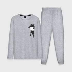 Мужская пижама с лонгсливом хлопок с принтом Кися в кармане в Санкт-Петербурге,  |  | cat | арт | животные | карман | кися | кот | кот в кармане | котенок | коты | кошка