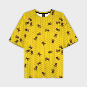 Мужская футболка oversize 3D с принтом Пчелы в сотах в Новосибирске,  |  | bee | beehive | brown | bug | honey | honeycomb | insect | toiler | yellow | букашка | желтый | коричневый | мёд | насекомое | пчела | соты | труженик | улей