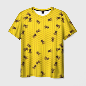 Мужская футболка 3D с принтом Пчелы в сотах в Кировске, 100% полиэфир | прямой крой, круглый вырез горловины, длина до линии бедер | bee | beehive | brown | bug | honey | honeycomb | insect | toiler | yellow | букашка | желтый | коричневый | мёд | насекомое | пчела | соты | труженик | улей