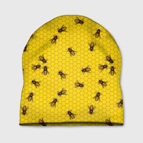 Шапка 3D с принтом Пчелы в сотах в Белгороде, 100% полиэстер | универсальный размер, печать по всей поверхности изделия | bee | beehive | brown | bug | honey | honeycomb | insect | toiler | yellow | букашка | желтый | коричневый | мёд | насекомое | пчела | соты | труженик | улей