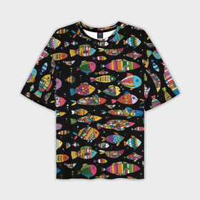 Мужская футболка oversize 3D с принтом Разноцветные рыбы в Кировске,  |  | abstraction | art | bright | colorful | cool | fin | fish | funny | tail | water | абстракция | арт | вода | плавник | прикольно | разноцветный | рыба | смешно | хвост | яркий