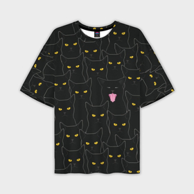 Мужская футболка oversize 3D с принтом Чёрные коты в Петрозаводске,  |  | black | cat | eyes | halloween | kitten | look | magic | muzzle | mysticism | witch | witchcraft | yellow | ведьма | взгляд | глаза | желтый | колдовство | кот | котёнок | котик | кошачья | магия | мистика | хэллоуин | черный