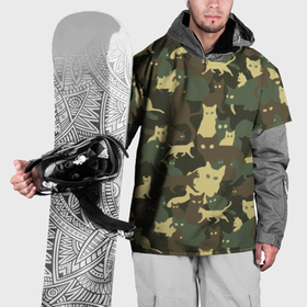 Накидка на куртку 3D с принтом Кошачий камуфляж в Новосибирске, 100% полиэстер |  | animal | camouflage | cat | funny | green | khaki | marsh | silhouette | болотный | животное | забавный | зеленый | камуфляж | кот | котик | силуэт | хаки
