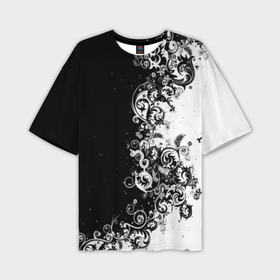 Мужская футболка oversize 3D с принтом Черно белый узор в Белгороде,  |  | Тематика изображения на принте: 3d | bkack whate | листья | текстура | узор | черно белое