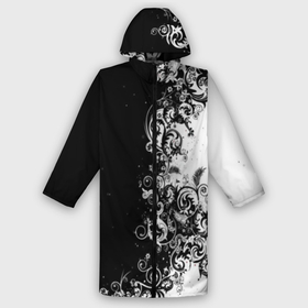 Мужской дождевик 3D с принтом Черно белый узор в Белгороде,  |  | 3d | bkack whate | листья | текстура | узор | черно белое