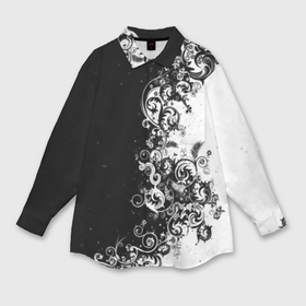 Мужская рубашка oversize 3D с принтом Черно белый узор в Белгороде,  |  | Тематика изображения на принте: 3d | bkack whate | листья | текстура | узор | черно белое