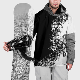 Накидка на куртку 3D с принтом Черно белый узор в Екатеринбурге, 100% полиэстер |  | Тематика изображения на принте: 3d | bkack whate | листья | текстура | узор | черно белое