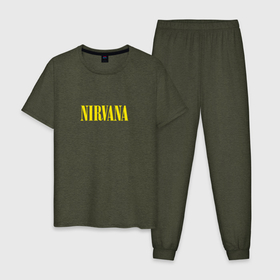 Мужская пижама хлопок с принтом Nirvana в Новосибирске, 100% хлопок | брюки и футболка прямого кроя, без карманов, на брюках мягкая резинка на поясе и по низу штанин
 | kurt cobain | music | nirvana | rock | кобейн | курт | курт кобейн | музыка | нирвана | рок