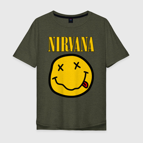 Мужская футболка хлопок Oversize с принтом NIRVANA в Санкт-Петербурге, 100% хлопок | свободный крой, круглый ворот, “спинка” длиннее передней части | music | nirvana | rip smile | rock | smile | группа | курт кобейн | музыка | нирвана | рок | смайл