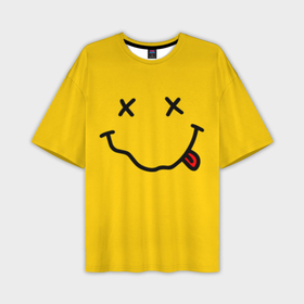 Мужская футболка oversize 3D с принтом Nirvana smile в Тюмени,  |  | Тематика изображения на принте: music | nirvana | rip smile | rock | smile | группа | курт кобейн | музыка | нирвана | рок | смайл