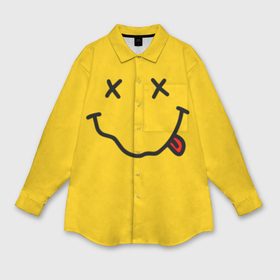 Мужская рубашка oversize 3D с принтом Nirvana smile в Новосибирске,  |  | Тематика изображения на принте: music | nirvana | rip smile | rock | smile | группа | курт кобейн | музыка | нирвана | рок | смайл