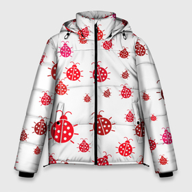 Мужская зимняя куртка 3D с принтом Жучки белый фон в Новосибирске, верх — 100% полиэстер; подкладка — 100% полиэстер; утеплитель — 100% полиэстер | длина ниже бедра, свободный силуэт Оверсайз. Есть воротник-стойка, отстегивающийся капюшон и ветрозащитная планка. 

Боковые карманы с листочкой на кнопках и внутренний карман на молнии. | бог | божьи | детская | жучки | забавное | коровки | милое | прикольное