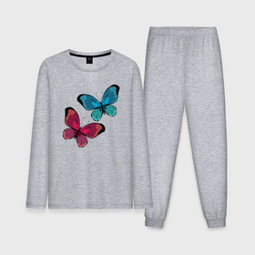 Мужская пижама с лонгсливом хлопок с принтом Две бабочки ,  |  | бабочка | бабочки | животные | красота | насекомые | природа | яркий