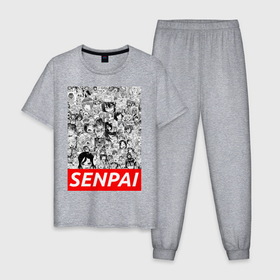 Мужская пижама хлопок с принтом SENPAI в Белгороде, 100% хлопок | брюки и футболка прямого кроя, без карманов, на брюках мягкая резинка на поясе и по низу штанин
 | ahegao | anime | kawai | kowai | oppai | otaku | senpai | sugoi | waifu | yandere | аниме | ахегао | ковай | культура | отаку | сенпай | тренд | яндере
