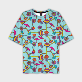 Мужская футболка oversize 3D с принтом Веселые грибы в Екатеринбурге,  |  | blue | bright | cheerful | colorful | funny | green | mushroom | mushrooms | orange | pink | purple | yellow | веселый | грибы | желтый | зеленый | красочный | мухомор | оранжевый | прикольный | розовый | фиолетовый | яркий