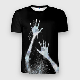 Мужская футболка 3D спортивная с принтом В Заперти в Тюмени, 100% полиэстер с улучшенными характеристиками | приталенный силуэт, круглая горловина, широкие плечи, сужается к линии бедра | в заперти | руки | ужастик | ужасы