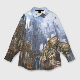 Мужская рубашка oversize 3D с принтом Древний город ,  |  | 3d | арт | башни | древний город | светлые | стимпанк | шпили
