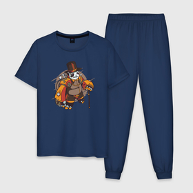 Мужская пижама хлопок с принтом Стимпанк Панда в Тюмени, 100% хлопок | брюки и футболка прямого кроя, без карманов, на брюках мягкая резинка на поясе и по низу штанин
 | panda | steam | steampunk | панда | панды | робот | стим | стимпанк