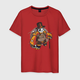 Мужская футболка хлопок с принтом Стимпанк Панда в Екатеринбурге, 100% хлопок | прямой крой, круглый вырез горловины, длина до линии бедер, слегка спущенное плечо. | panda | steam | steampunk | панда | панды | робот | стим | стимпанк