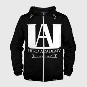 Мужская ветровка 3D с принтом UA HERO ACADEMY logo в Санкт-Петербурге, 100% полиэстер | подол и капюшон оформлены резинкой с фиксаторами, два кармана без застежек по бокам, один потайной карман на груди | anime | my hero academy | аниме | моя геройская академия