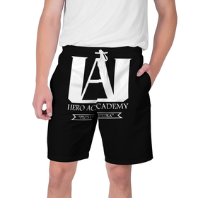 Мужские шорты 3D с принтом UA HERO ACADEMY logo ,  полиэстер 100% | прямой крой, два кармана без застежек по бокам. Мягкая трикотажная резинка на поясе, внутри которой широкие завязки. Длина чуть выше колен | anime | my hero academy | аниме | моя геройская академия
